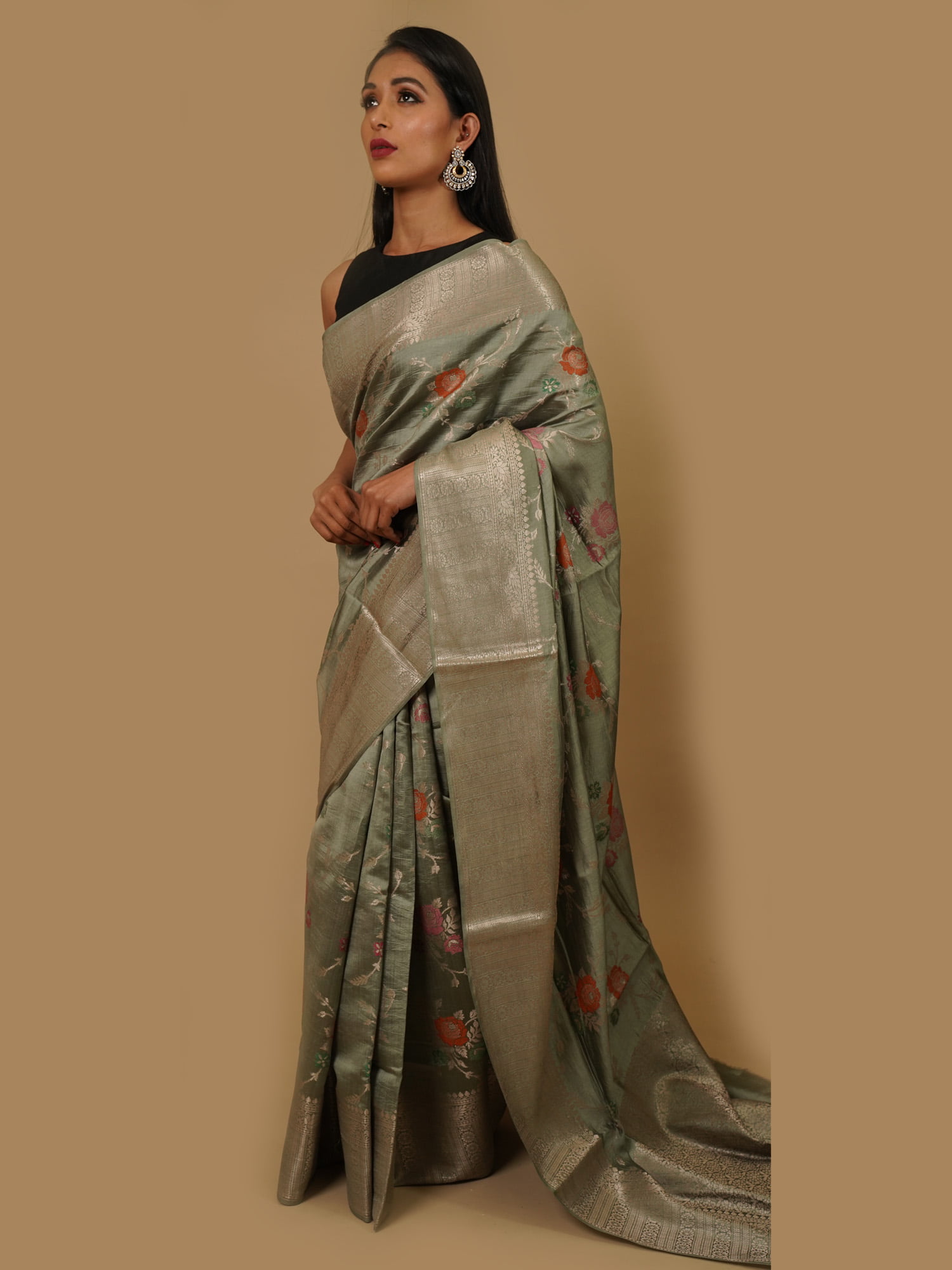 Light grey plain net saree with blouse - AVANTIKA FASHION - 3576225